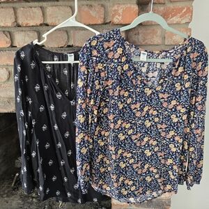 Old Navy Black and Floral Women's Blouses